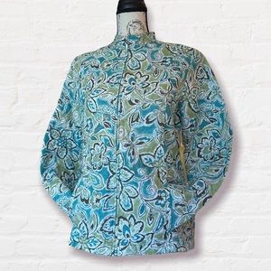 Alfred Dunner Paisley Blue Green Zip Front Jacket